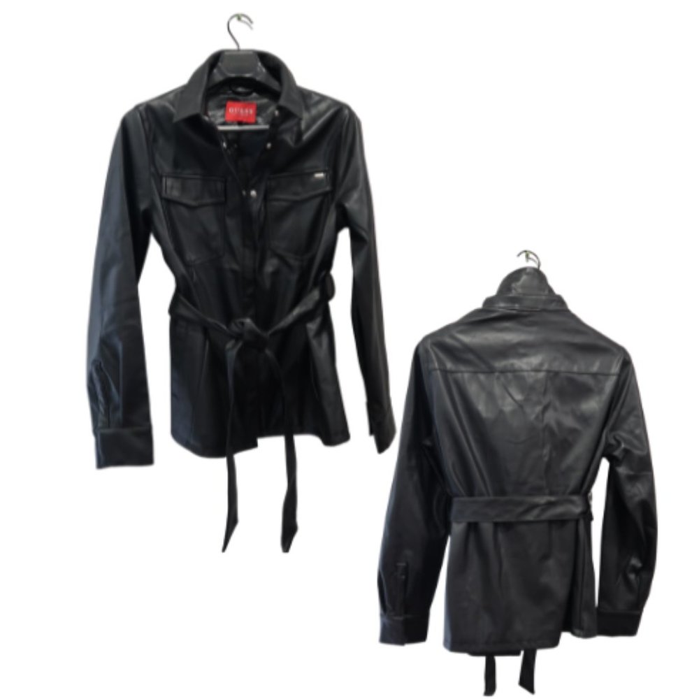 GUESS - Women's Faux Leather Belted Shirt Jacket (Large)